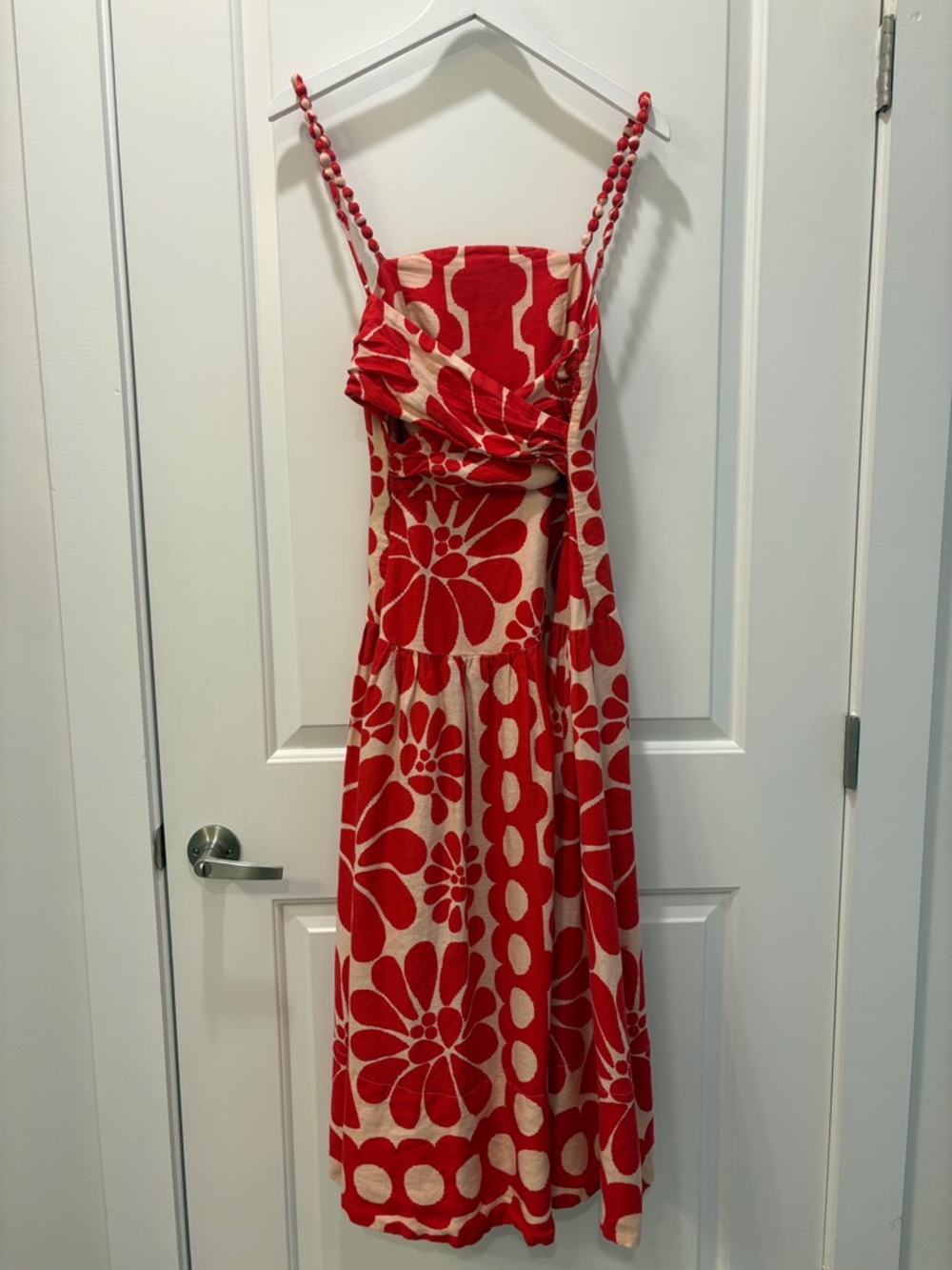 Farm Rio Palermo Red Linen Midi Dress Size Small Sleeveless Open Back Strappy - Picture 11 of 16